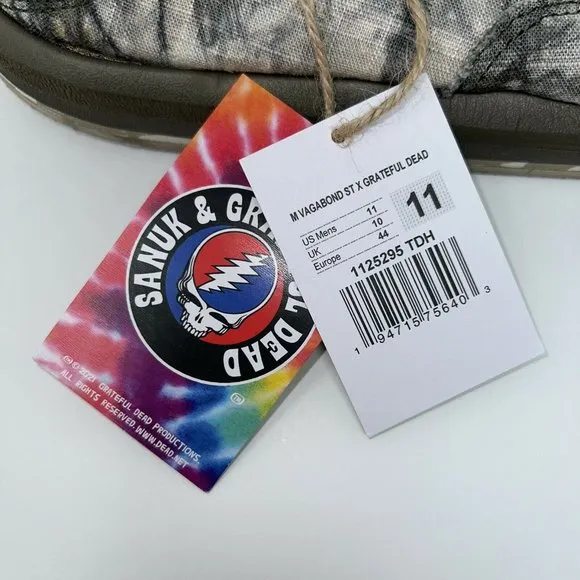 Sanuk Mens Vagabond ST X Grateful Dead Slip-On Shoes Gray Black Tie Dye 7-13 New