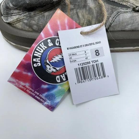 Sanuk Mens Vagabond ST X Grateful Dead Slip-On Shoes Gray Black Tie Dye 7-13 New