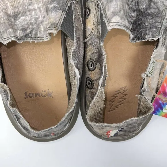 Sanuk Mens Vagabond ST X Grateful Dead Slip-On Shoes Gray Black Tie Dye 7-13 New
