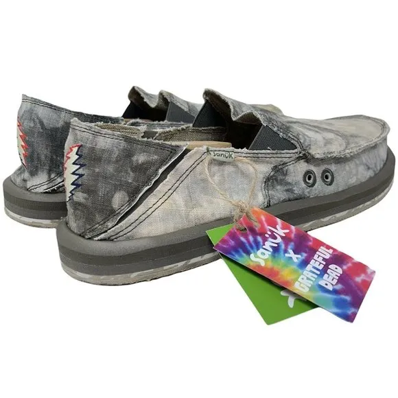 Sanuk Mens Vagabond ST X Grateful Dead Slip-On Shoes Gray Black Tie Dye 7-13 New