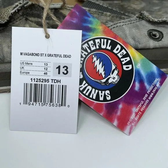 Sanuk Mens Vagabond ST X Grateful Dead Slip-On Shoes Gray Black Tie Dye 7-13 New