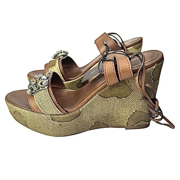 Save The Queen Vintage Women’s Wedge Heel Brown-Tan Size EU 39 US 8 Itlay