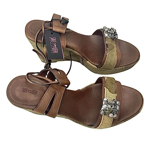 Save The Queen Vintage Women’s Wedge Heel Brown-Tan Size EU 39 US 8 Itlay