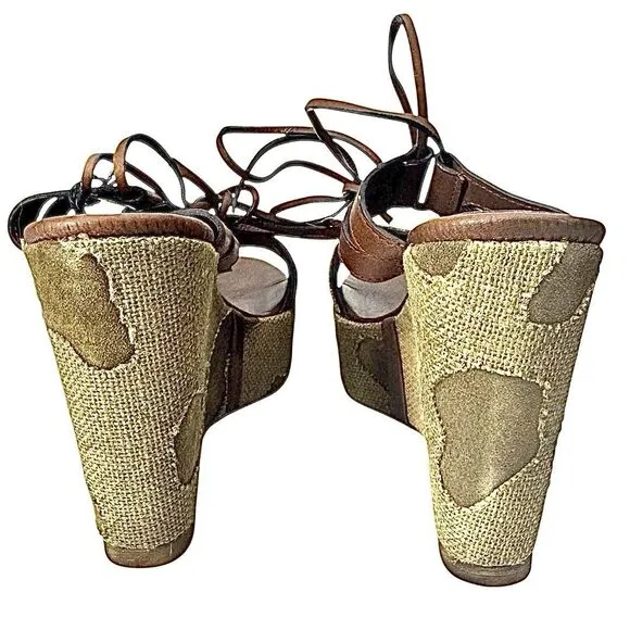 Save The Queen Vintage Women’s Wedge Heel Brown-Tan Size EU 39 US 8 Itlay