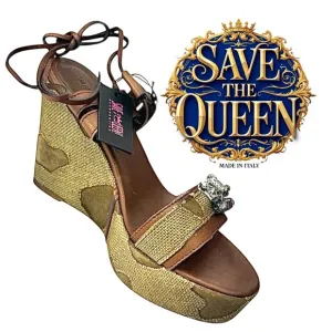Save The Queen Vintage Women’s Wedge Heel Brown-Tan Size EU 39 US 8 Itlay