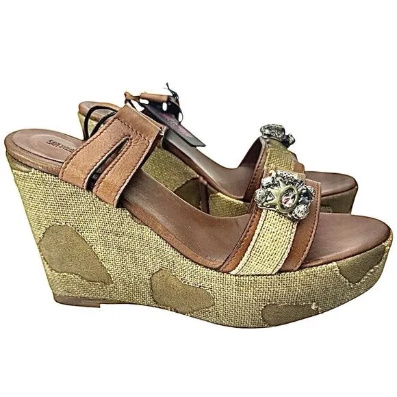 Save The Queen Vintage Women’s Wedge Heel Brown-Tan Size EU 39 US 8 Itlay