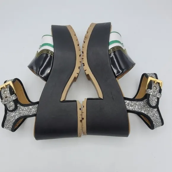 SAVERIO DI RICCI One-Band Glitter Tractor Wedge Sandals Shoes Size 7 US
