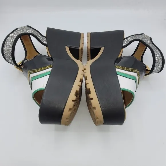 SAVERIO DI RICCI One-Band Glitter Tractor Wedge Sandals Shoes Size 7 US