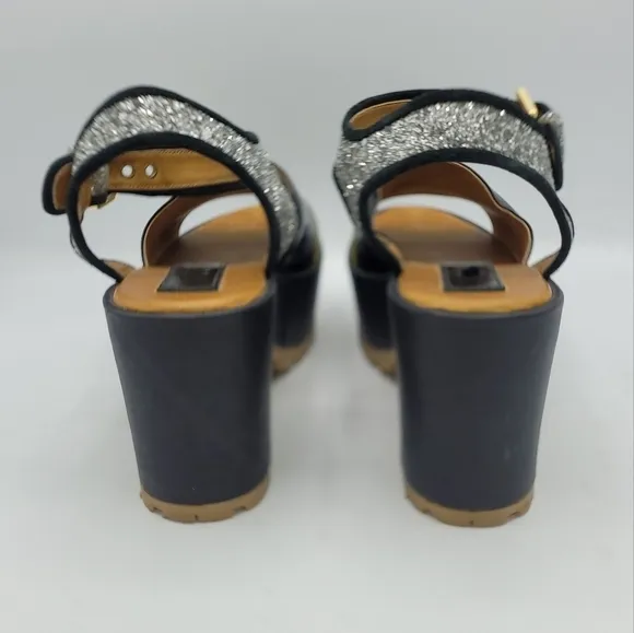SAVERIO DI RICCI One-Band Glitter Tractor Wedge Sandals Shoes Size 7 US