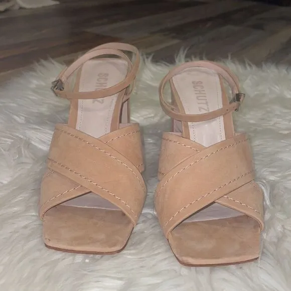 Schutz Anayra Nubuck Honey Beige Sandals