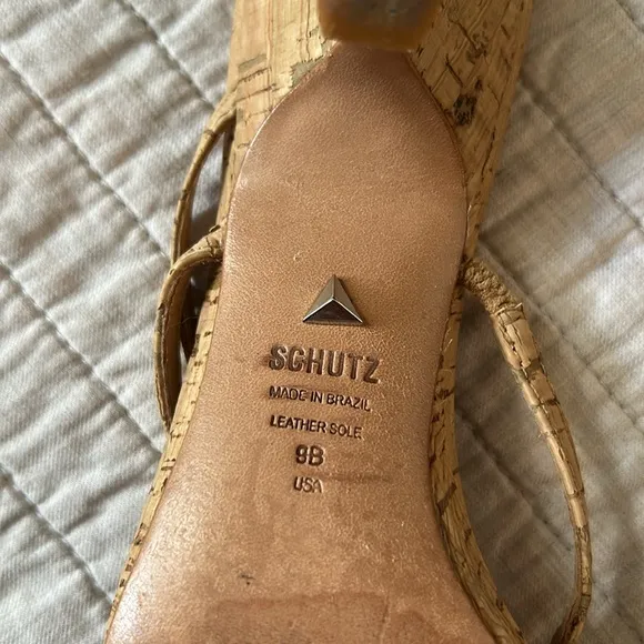 Schutz anthro Evenise strapy 90’s Y2K Kitten Heel Sandals Natural cork size 9