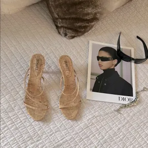 Schutz anthro Evenise strapy 90’s Y2K Kitten Heel Sandals Natural cork size 9
