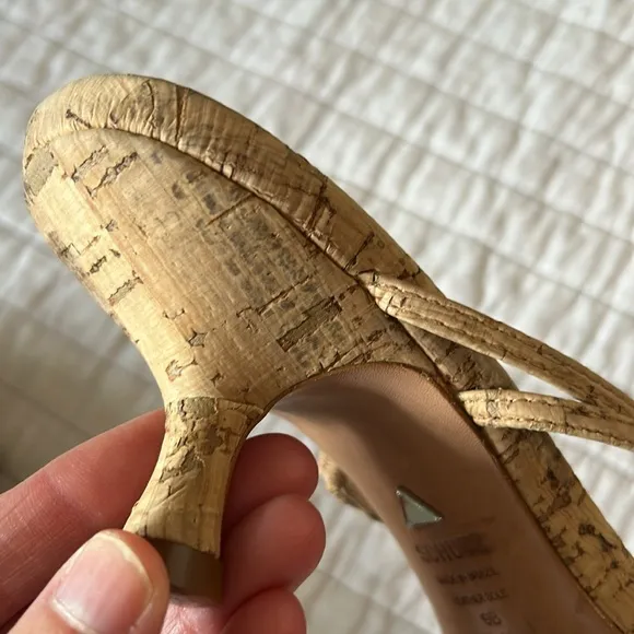 Schutz anthro Evenise strapy 90’s Y2K Kitten Heel Sandals Natural cork size 9