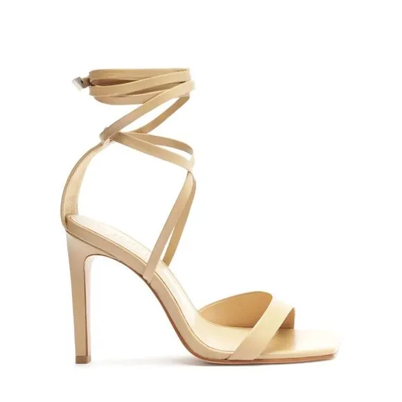 SCHUTZ BRYCE NAPPA  Beige/Nude Strappy Leather Heeled Sandal Pump