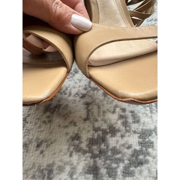 SCHUTZ BRYCE NAPPA  Beige/Nude Strappy Leather Heeled Sandal Pump