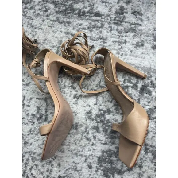 SCHUTZ BRYCE NAPPA  Beige/Nude Strappy Leather Heeled Sandal Pump
