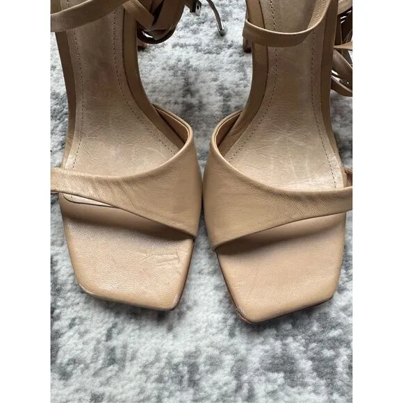 SCHUTZ BRYCE NAPPA  Beige/Nude Strappy Leather Heeled Sandal Pump