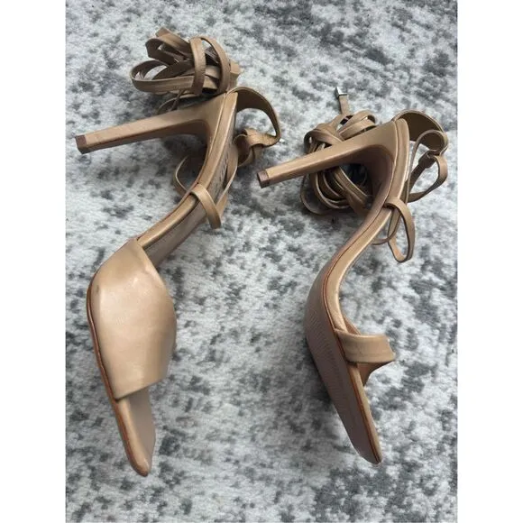 SCHUTZ BRYCE NAPPA  Beige/Nude Strappy Leather Heeled Sandal Pump