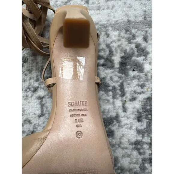 SCHUTZ BRYCE NAPPA  Beige/Nude Strappy Leather Heeled Sandal Pump