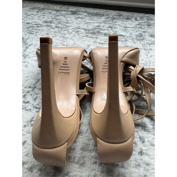 SCHUTZ BRYCE NAPPA  Beige/Nude Strappy Leather Heeled Sandal Pump
