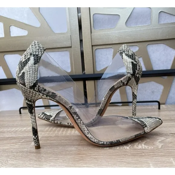 Schutz Cendi Transparent Snakeskin leather Print Pump heels shoes 7.5 B