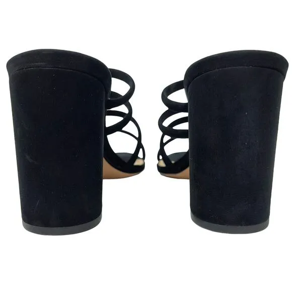 Schutz Felisa High Block Heels Sandals Black 10 Strappy Nubuck Suede Whimsigoth