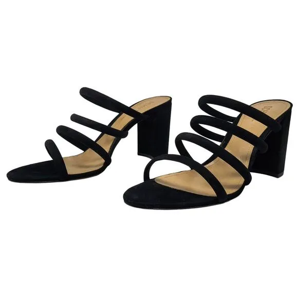 Schutz Felisa High Block Heels Sandals Black 10 Strappy Nubuck Suede Whimsigoth