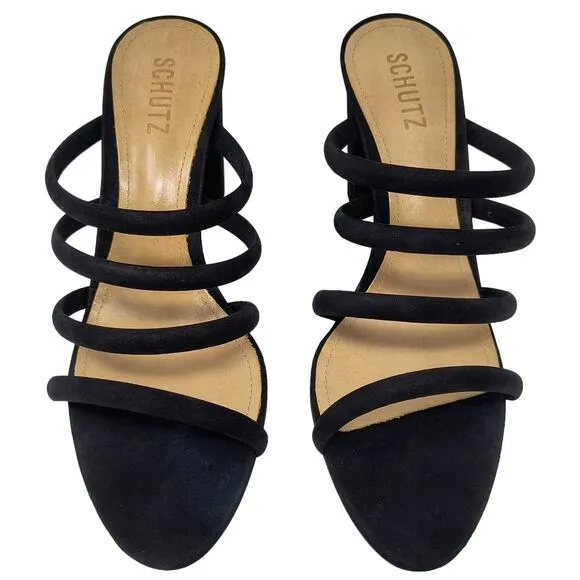 Schutz Felisa High Block Heels Sandals Black 10 Strappy Nubuck Suede Whimsigoth