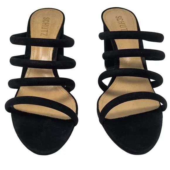 Schutz Felisa High Block Heels Sandals Black 10 Strappy Nubuck Suede Whimsigoth