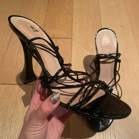 Schutz Heeled Lace up Strappy Sandals Black Size 8 B
