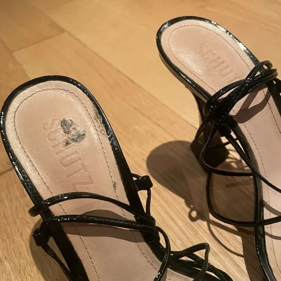 Schutz Heeled Lace up Strappy Sandals Black Size 8 B
