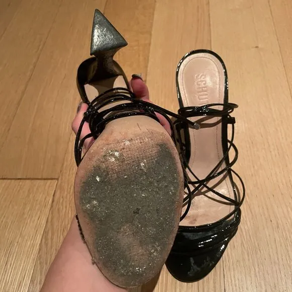 Schutz Heeled Lace up Strappy Sandals Black Size 8 B