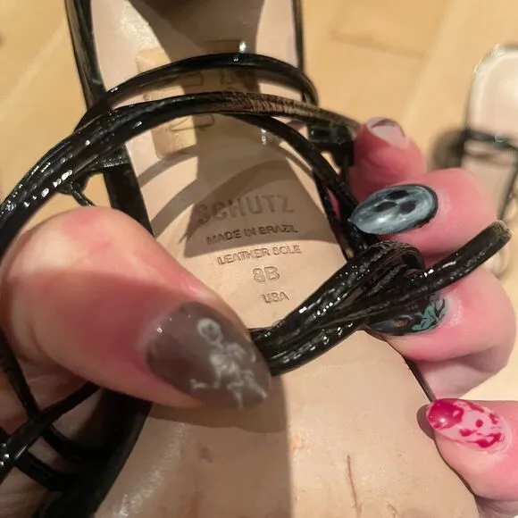 Schutz Heeled Lace up Strappy Sandals Black Size 8 B