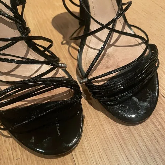 Schutz Heeled Lace up Strappy Sandals Black Size 8 B