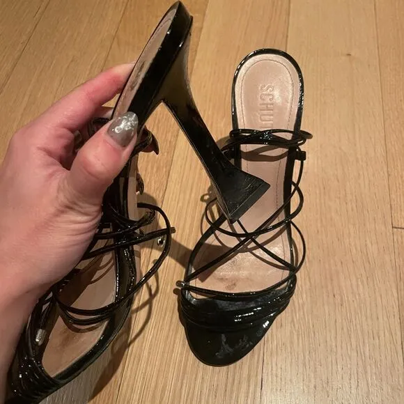 Schutz Heeled Lace up Strappy Sandals Black Size 8 B
