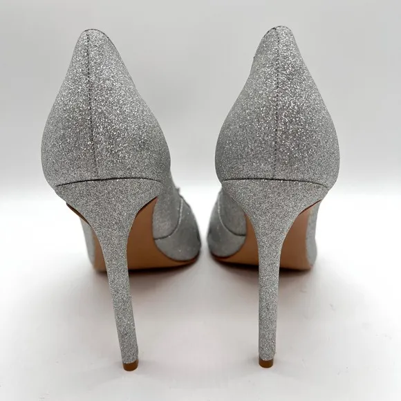 SCHUTZ Heels Women 9.5 Silver Glitter Meisho Glam Pointy Jeweled Pump Shoes NWOB