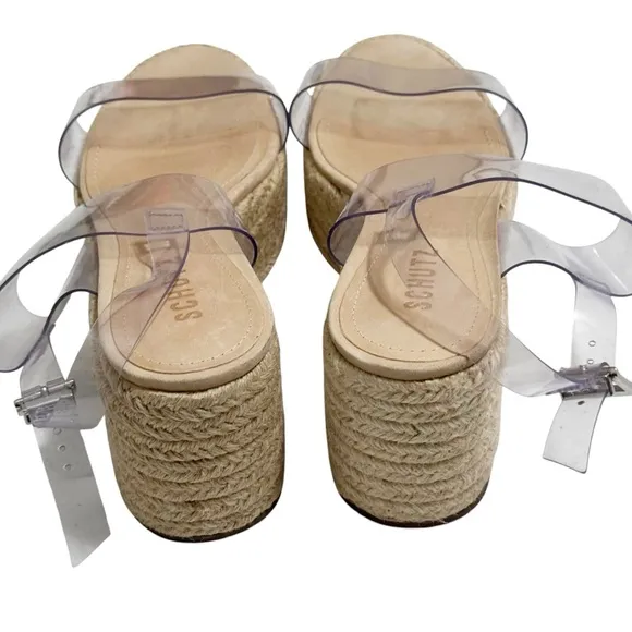 Schutz Paolete Platform Transparent Clear Buckle StrapEspadrille Sandals Size 8