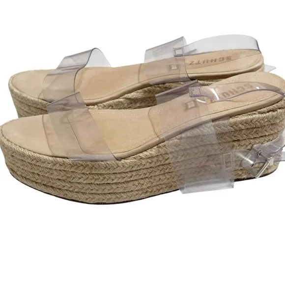 Schutz Paolete Platform Transparent Clear Buckle StrapEspadrille Sandals Size 8