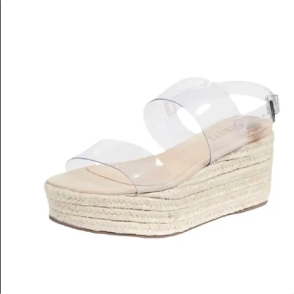 Schutz Paolete Platform Transparent Clear Buckle StrapEspadrille Sandals Size 8