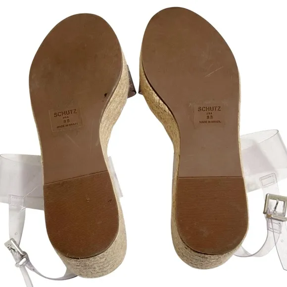 Schutz Paolete Platform Transparent Clear Buckle StrapEspadrille Sandals Size 8