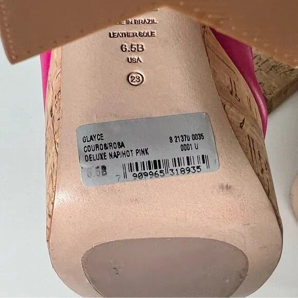 SCHUTZ Pink Leather Glayce Ankle Strap Buckle Platform Cork Sandal Heels 6.5