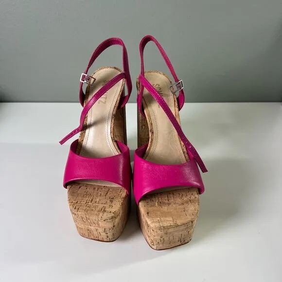 SCHUTZ Pink Leather Glayce Ankle Strap Buckle Platform Cork Sandal Heels 6.5
