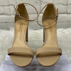 Schutz Women's Tan Leather Open Toe Block Heel Luxury Sandals US 7.5