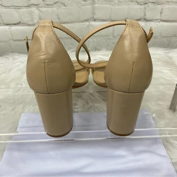 Schutz Women's Tan Leather Open Toe Block Heel Luxury Sandals US 7.5