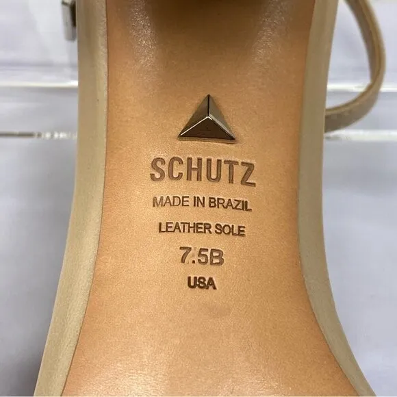 Schutz Women's Tan Leather Open Toe Block Heel Luxury Sandals US 7.5