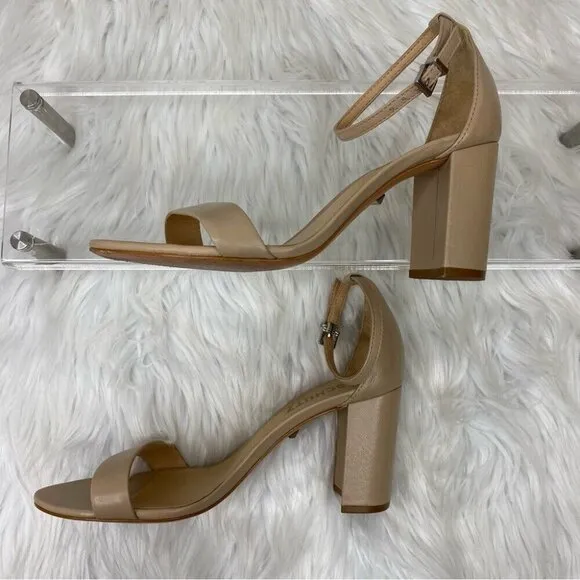 Schutz Women's Tan Leather Open Toe Block Heel Luxury Sandals US 7.5