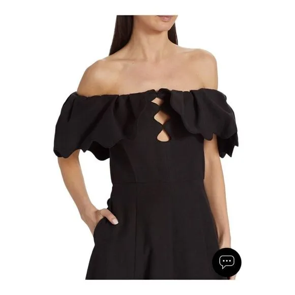 Sea black Leona Stretch Cotton Scalloped Midi Dress Size 14 NWT