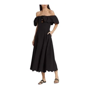 Sea black Leona Stretch Cotton Scalloped Midi Dress Size 14 NWT