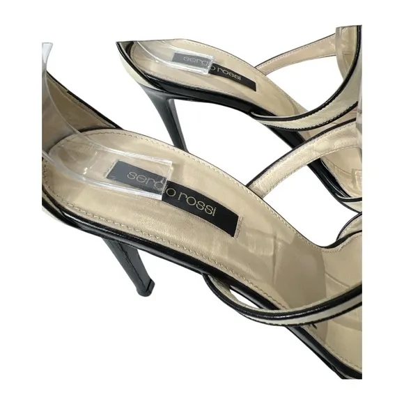 Sergio Rossi Black and Cream Leather Women's Heels Sz 40