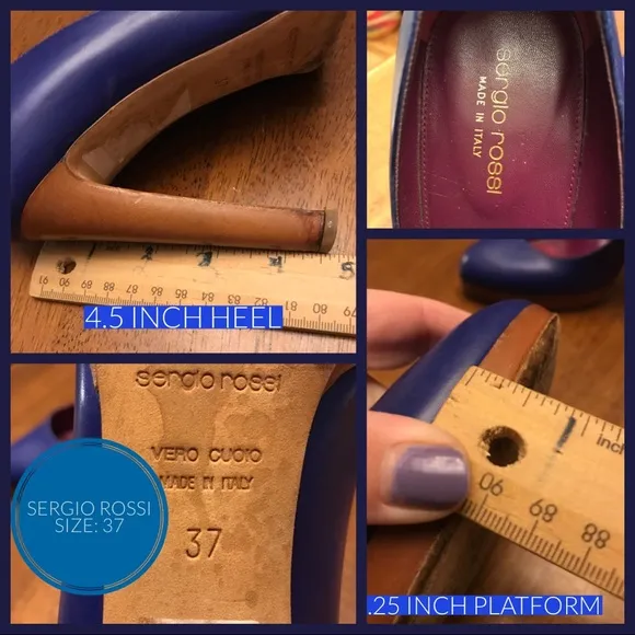 SERGIO ROSSI BLUE LEATHER CLASSIC PUMPS WITH WOODEN HEELS (37)